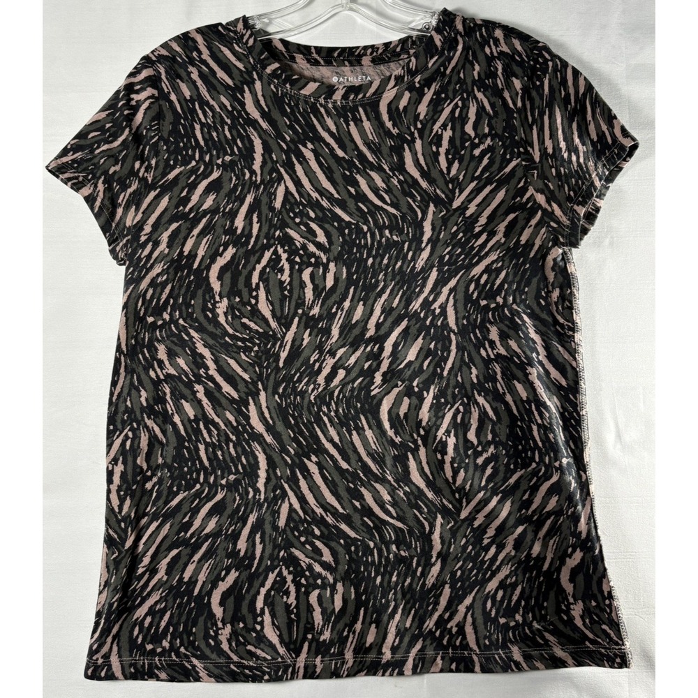 Athleta Organic‎ Cotton Tiger Print Short Sleeve Tee beige Black S 657790